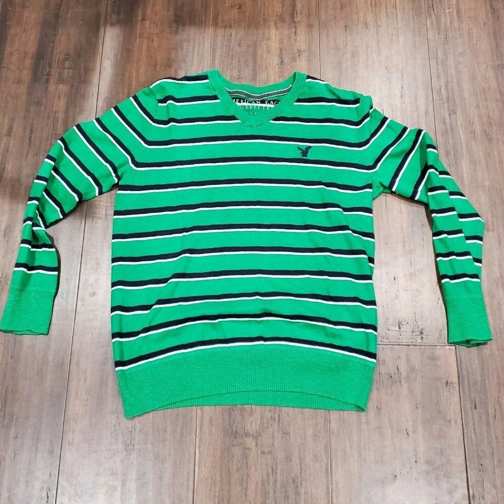 American Eagle Outfitters women's size medium green Stiped  long sleeve Sweater